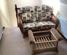 Arnotts Rattan Sofa Suite (Wicker Style) - 2 Seater + Armchair + Table