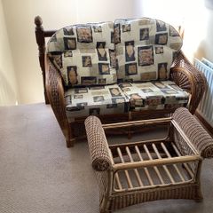 Arnotts Rattan Sofa Suite (Wicker Style) - 2 Seater + Armchair + Table