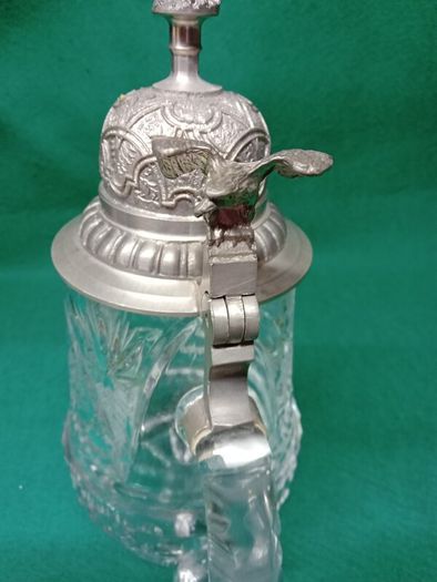 Vintage German Crystal Glass Beer Stein  / Tankard /  Lidded