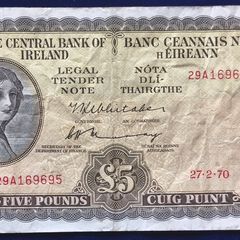 Irish Lady Lavery 5 Pound Banknote 1970