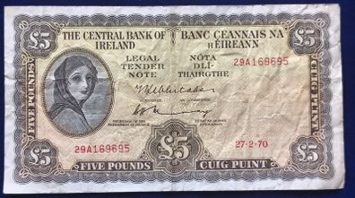 Irish Lady Lavery 5 Pound Banknote 1970