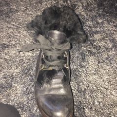 Black Leather & Fur Vintage Ankle Boots