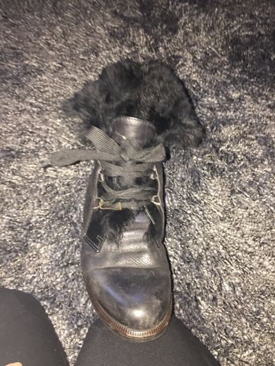 Black Leather & Fur Vintage Ankle Boots
