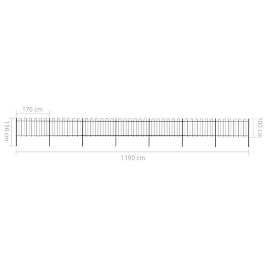 Garden Fence with Hoop Top Steel 11.9x1 m Black