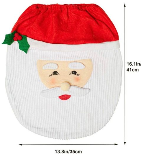 Santa Claus Bath Mat Toilet Seat Cover, 3pcs Christmas Decorations Novelty Lid Seat Cover Water Tank Non-Slip Rug Warmer Toilet Cushion Bathroom Set Decoration Christmas Party (FREE POSTAGE)
