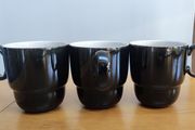 3 PC Denby Stackable Mug Mushroom Black everyday Stoneware England 12 OZ