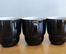 3 PC Denby Stackable Mug Mushroom Black everyday Stoneware England 12 OZ