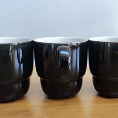 3 PC Denby Stackable Mug Mushroom Black everyday Stoneware England 12 OZ