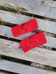 Handmade crochet warm knot twisted headband, red wooly ear warmer