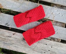 Handmade crochet warm knot twisted headband, red wooly ear warmer