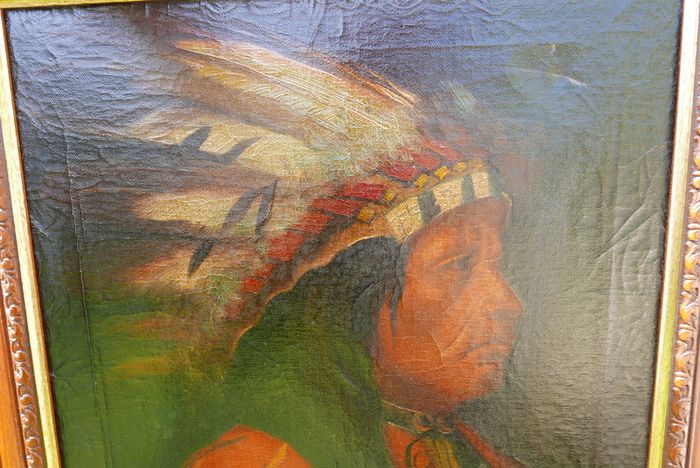Antique  (American, 1886-1953) Portrait of an Indian Chief Oil on Canvas  28 x 21 inches