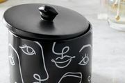 2 New Stylish Monochrome Pots with a contemporary abstract design and removeable lids