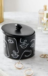 2 New Stylish Monochrome Pots with a contemporary abstract design and removeable lids