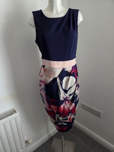 Like new. Closet London Size 16 Multi-coloured Dress with matching Saint Tropez Size L cardigan