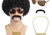 Synthetic 70s 80s Disco Wig Short Brown Mens Mullet Wig for 60s Rocker Singer Hippies Shaggy Costume Cosplay Mask Halloween Party