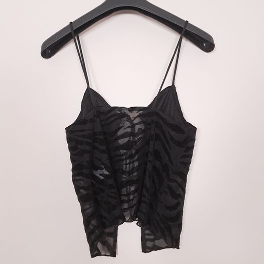 Motel Rocks Black Zebra Flocked Mesh Lace Up Cami Tank Top Size S