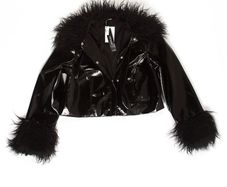 Brand new Faux-fur-trimmed cropped leather jacket, size 8