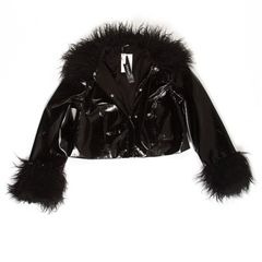 Brand new Faux-fur-trimmed cropped leather jacket, size 8