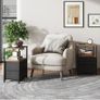 Bedside Table with Charging Station, Side Table with 2 USB Ports and Outlets, Nightstand with Cloth Drawer, Set of 2, End Table, Brown and Black Image 7