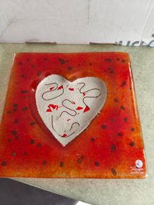 Jewelry Dish with a Heart  or as hanging wall glass plate made in greece
