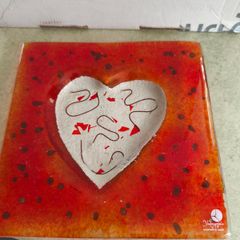 Jewelry Dish with a Heart  or as hanging wall glass plate made in greece