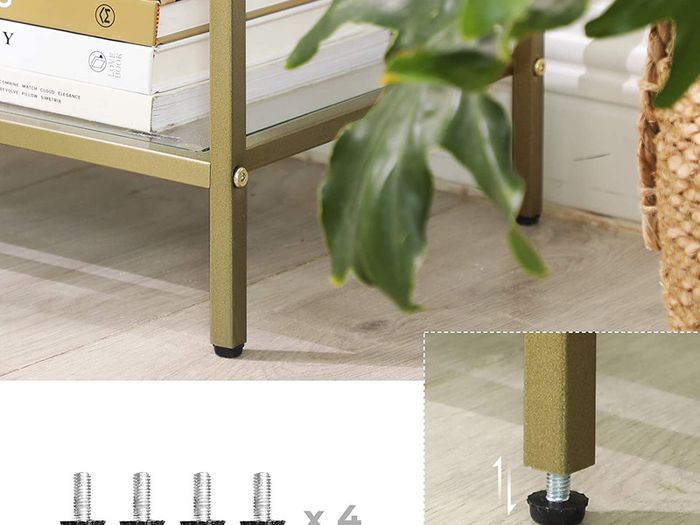 _Console table, hall table, 3 levels, side table, shelves made of tempered glass, 100 x 30 x 73 cm, metal frame, modern, for hall, living room, bedroom, gold-colored