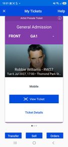 Robbie Williams  6th of July 2027 Thomond Park