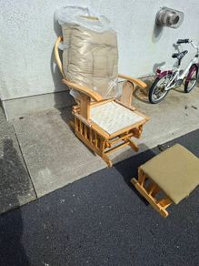 Wooden rocking chair and rocking footstool