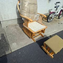 Wooden rocking chair and rocking footstool