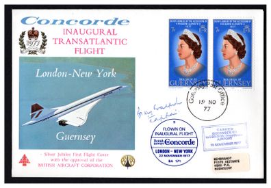 1977 Guernsey Concorde Flight Cover (with approval of British Aircraft Corporation) SST Inaugural Transatlantic Flight. New York to London. Signed by Captain Brian Walpole.