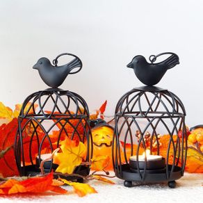 2 Pack Hanging Small Metal Candlestick Holder, Bird Top Tealight Candle Lantern Decorative Birdcage Candle Holder Lanterns for Wedding Party Christmas Patio Indoor Dining Table Gift(Black)
