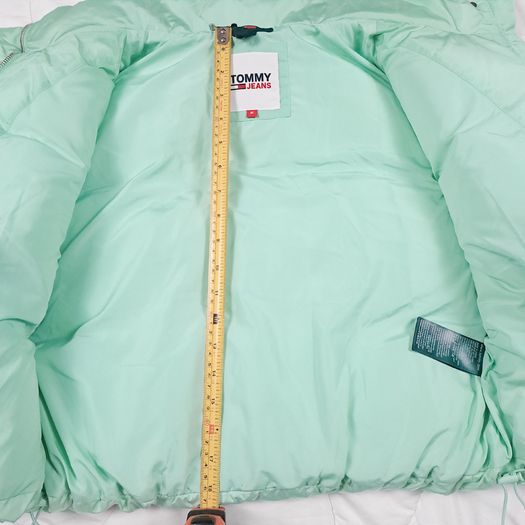 Tommy Jeans Mint Green Seafoam Cropped Convertible Puffer Jacket Size M