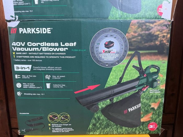 Parkside Cordless Leaf Vacuum Cleaner and Leaf Blower 3-1 - Used Once
