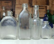 467 - Set of 6 Vintage Clear Glass Cork Screw Top Collectible Decorative Bottles