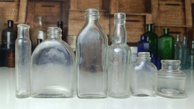 467 - Set of 6 Vintage Clear Glass Cork Screw Top Collectible Decorative Bottles
