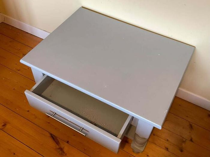 Light Blue Wooden Coffee Table with Drawer & Storage Shelf