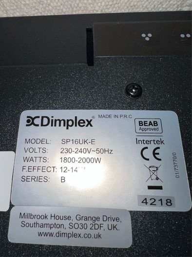 Dimplex SP16 optiflame wall mount electric fireplace