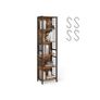 Tall Industrial Bookshelf with 6 Shelves and Hooks Rustic Brown and Black Image 3