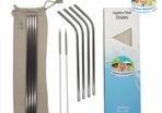 Reusable Stainless Steel Straws Dublin - Eight Stainless Steel Straws with Two Cleaning Brushes and Cotton Bag, Four Straight, Four Curved