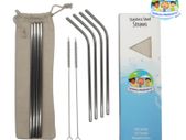 Reusable Stainless Steel Straws Dublin - Eight Stainless Steel Straws with Two Cleaning Brushes and Cotton Bag, Four Straight, Four Curved