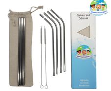 Reusable Stainless Steel Straws Dublin - Eight Stainless Steel Straws with Two Cleaning Brushes and Cotton Bag, Four Straight, Four Curved