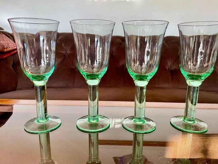 Tall Vintage Artisan Green Wine Water Glasses Sweden 1990s