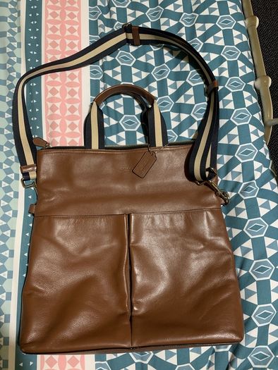 Men Coach Foldover Leather Tote Bag