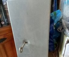 gunbox very safe once etached to solid wall real strong galvanized .it holds safely  from a shotgun. To hand gun very securely.