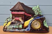 Magnificent Antique Walter Clock, Barbotine Earthenware, House/Chalet/Landscape Shape