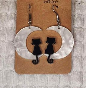 Cat on a Moon Earrings - nice gift