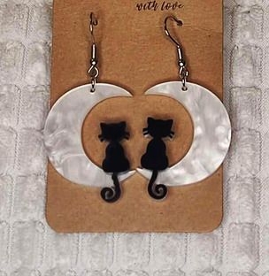 Cat on a Moon Earrings - nice gift
