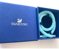 Swarovski Crystal Dust Three Spiral Wrap Bangle Braclet, Turquoise Crystals