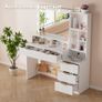 Large Dressing Table with LED Lighting Mirror and Sockets, 12 Jewellery Hooks and 5 Drawers, Dressing Table with Open Shelves for the Bedroom (White) Image 8