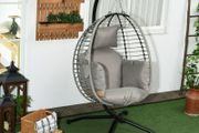 Hanging egg chair foldable swing with cushion and stand indoor outdoor 110 x 100 x 188 cm beige